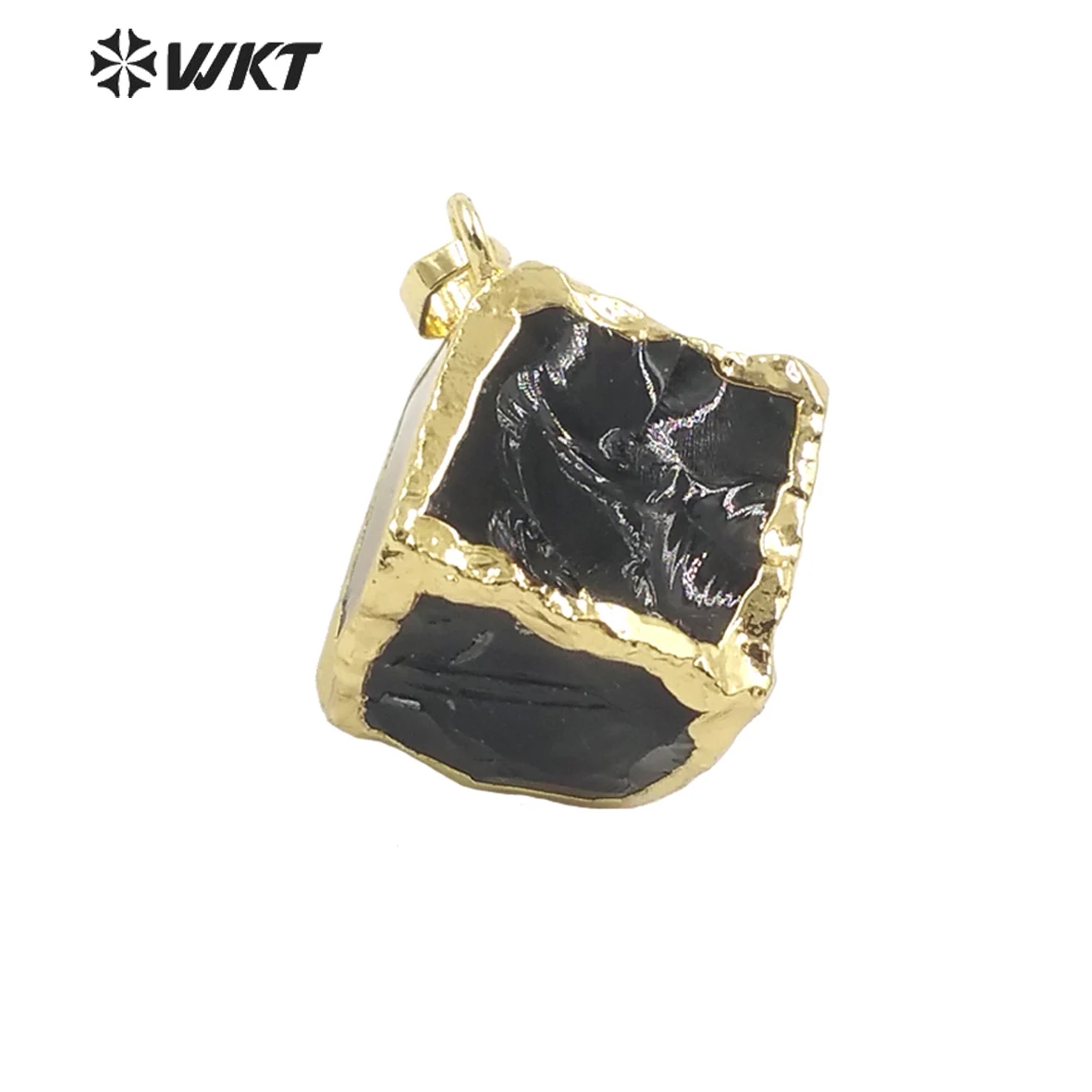 WT-P1809 WKT Petite Natural Stone Pendant Obsidian Cube Gold Plated Small Square Ladies Necklace Earring Fine Jewelry