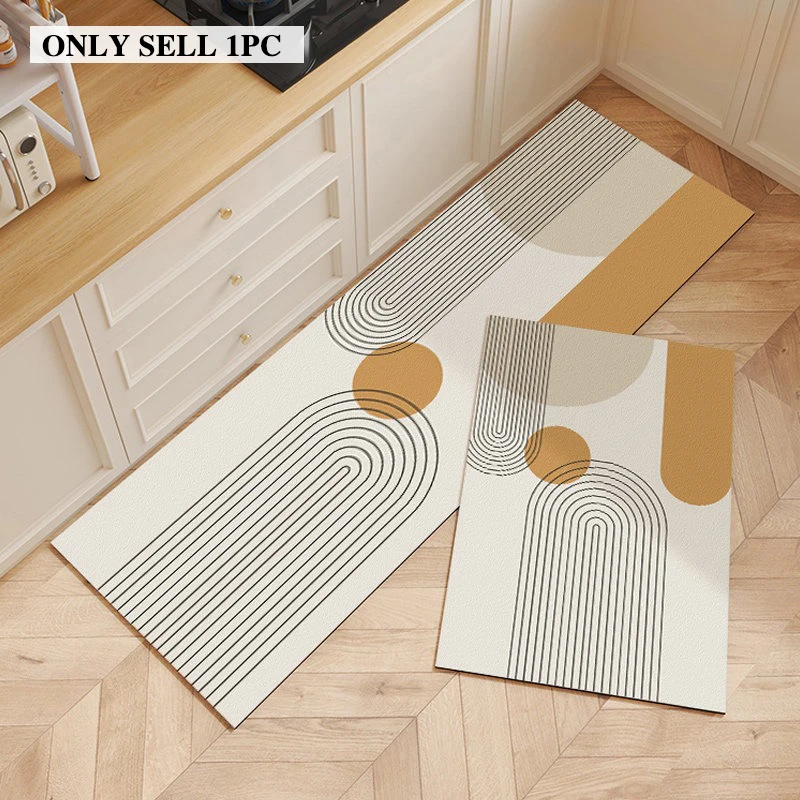 Kitchen Rug PVC Waterproof Leather Floor Mat Solid Color Geometric Pattern Carpet Oil-proof Non-Slip Long Rugs Home Decor Mats