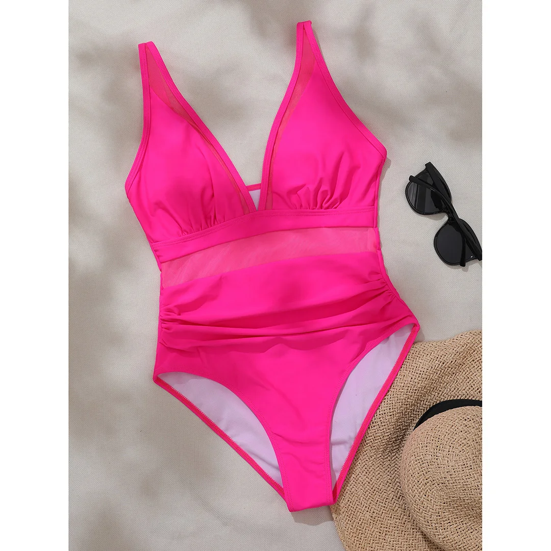 S - XL Neuer sexy, durchsichtiger Badeanzug mit V-Ausschnitt für Damen, einteiliger Badeanzug, Monokini mit hohem Beinausschnitt, Badebekleidung, Badeanzug, Modell V5136 – Detail 35
