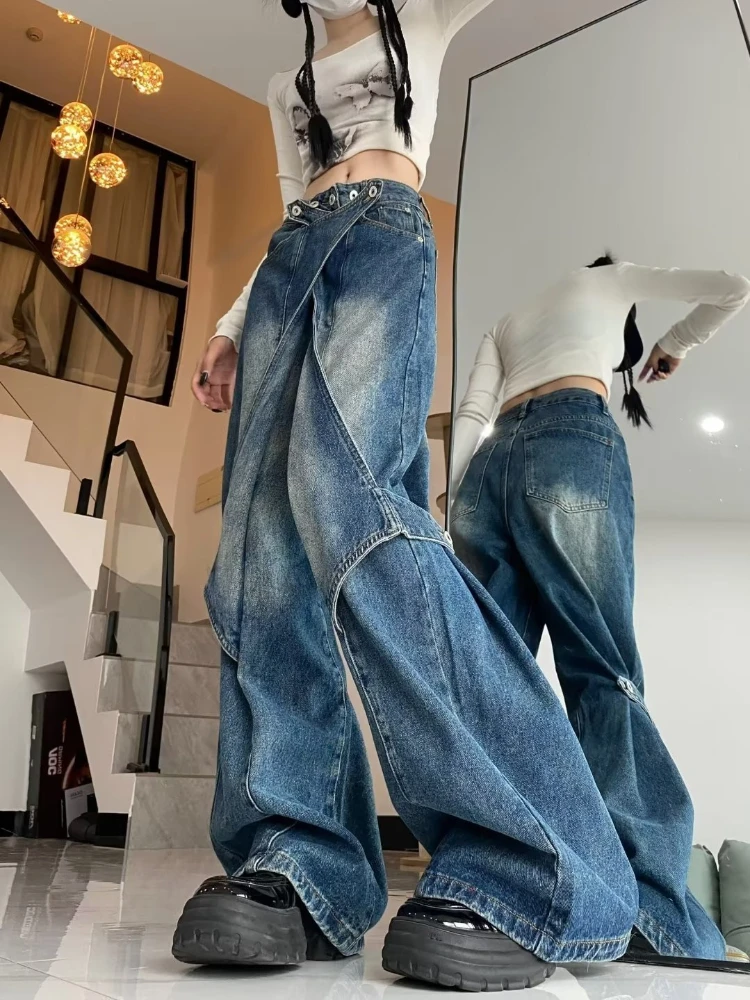 Women Jeans American High Street Loose Jeans Women Fall Trend Fashion Design Sense Wide-legged Pants Versatile Personality Pants