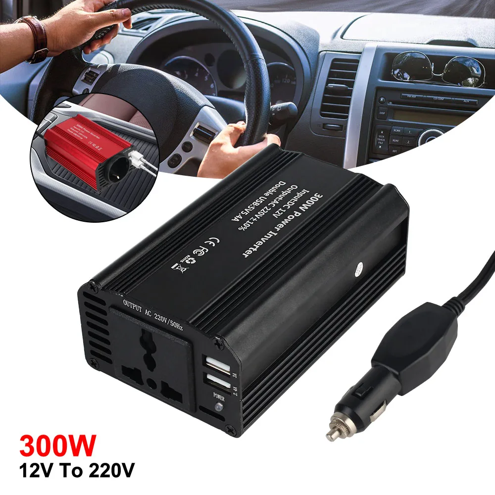 With 5.4A Dual USB Car Inverter DC 12V to AC 220V 600W Peak Power for Mobile Phone Laptop Tablet Charger 300W Power Inverter