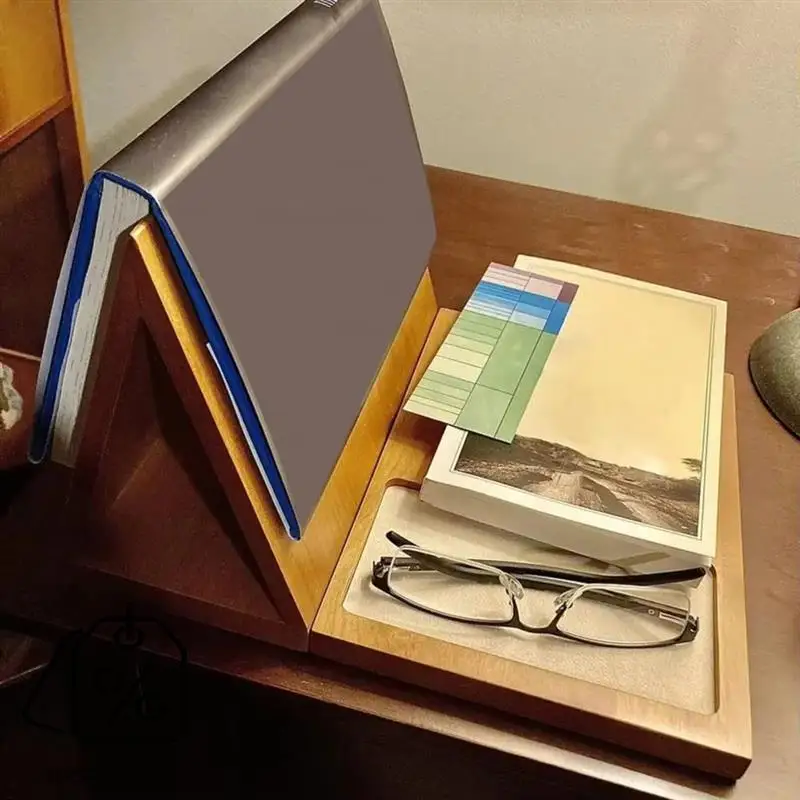 ABJO-ไม้ผู้ถือหนังสือไม้สามเหลี่ยมผู้ถือหนังสือโต๊ะกาแฟชาสําหรับคนรักหนังสือห้องนอนตกแต่งตาราง
