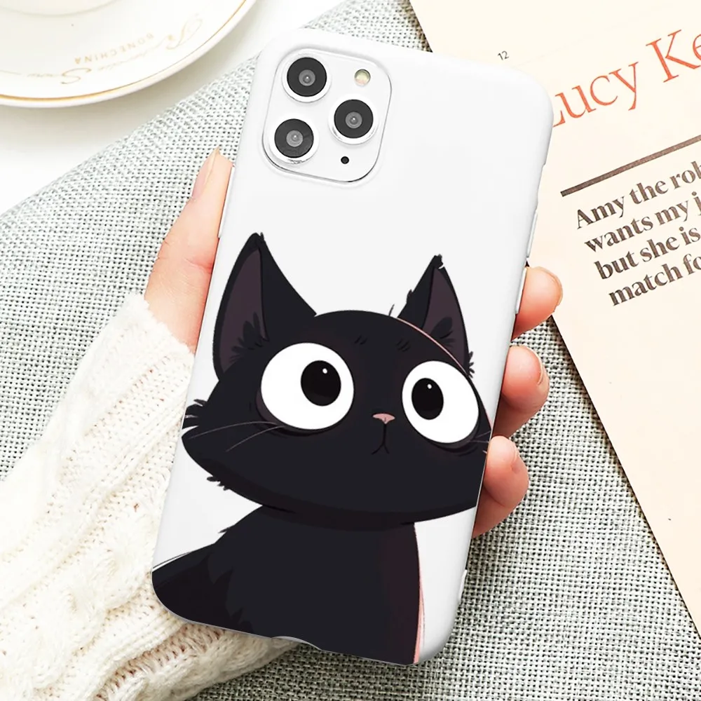 Black Cat Cartoon Cute Phone Case For IPhone 14 11 12 13 Mini Pro Xs Max 8 7 6 6S Plus X XR Solid Candy Color Case