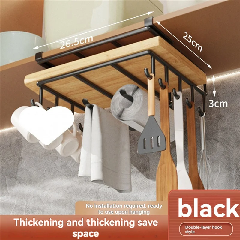 HLZS-شماعة المناشف الورقية مع السنانير المطبخ معلقة المنظم رف تحت خزانة قطع المجلس غطاء قدر حامل تخزين الرف