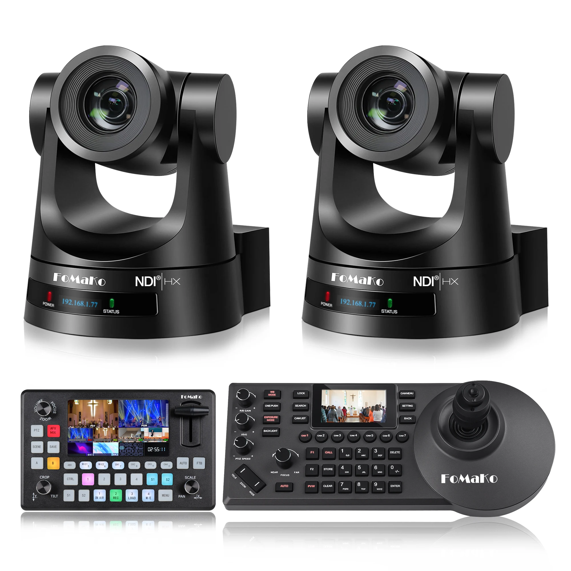 BN420 2*KN20A 20x HDMI  SDI NDI  PTZ Camera + PTZ Camera PTZ Controller + Video Mixer Switcher for Livestreaming+ Church