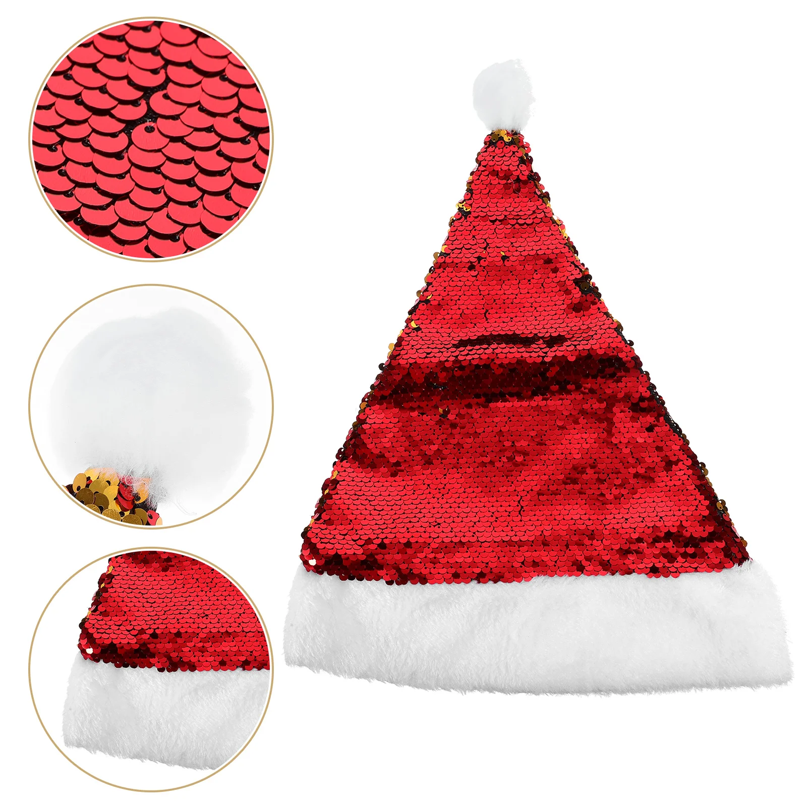 

Flip up Sequin Hats Santa Claus Costume Christmas Party Double Sided Holiday Cap