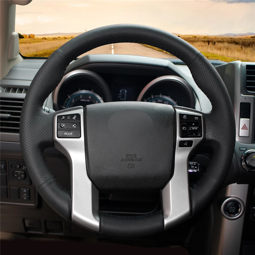 

DIY Hand-Stitched Non-slip Leather Steering Wheel Cover Wrap for Toyota Land Cruiser Prado Tundra Tacoma Interior Accessories
