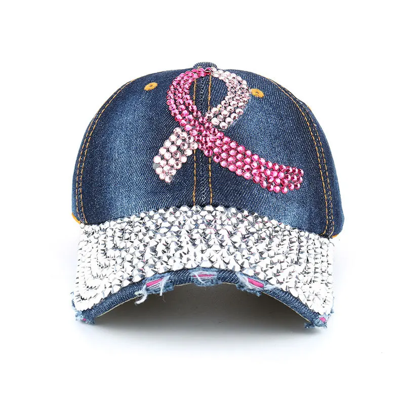 Rosa Denim-Baseballkappe mit Strasssteinen B292