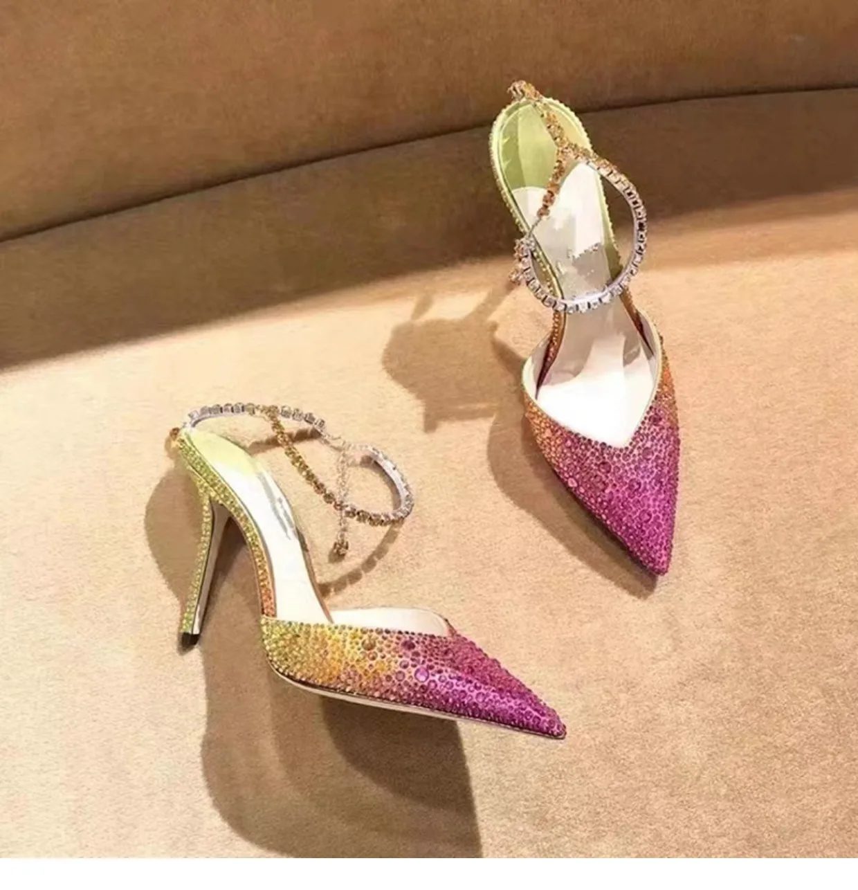 Zapatos de tacón alto con diamantes de imitación, sandalias sexys de lujo para fiesta y boda, color rosa y blanco, principios de primavera, novedad de 2024