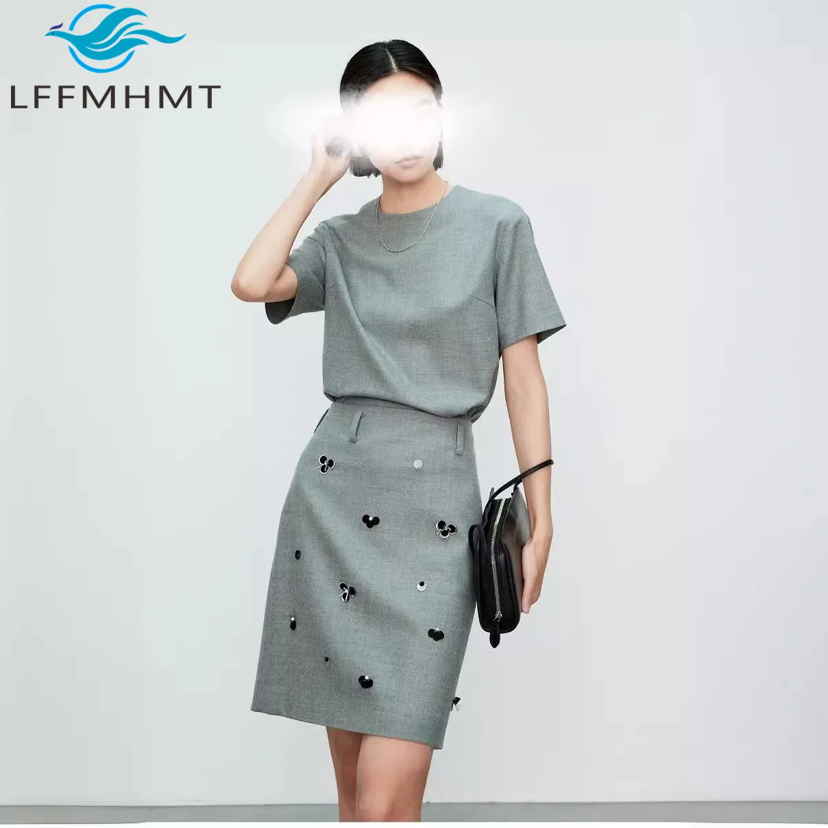 Women's Summer Suits Office Lady Short Sleeve O-neck T-shirt Beading Skirt Office Lady Slim Fit Casual Luxury Handmake Clothing