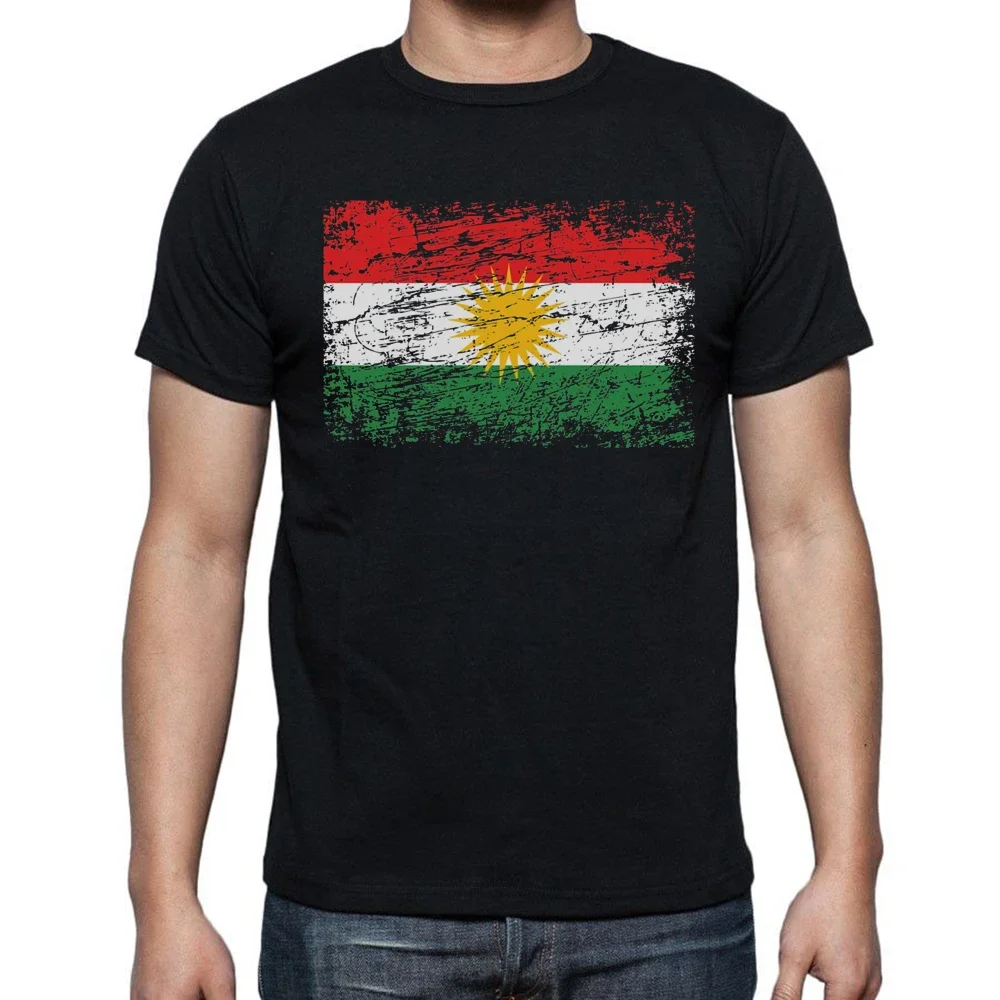 fashion Kurdistan Nation Kurd Kurdish flag T shirt Round Collar Solid Color Graphic Tee shirt For Men Tee Tops Casual Pictures