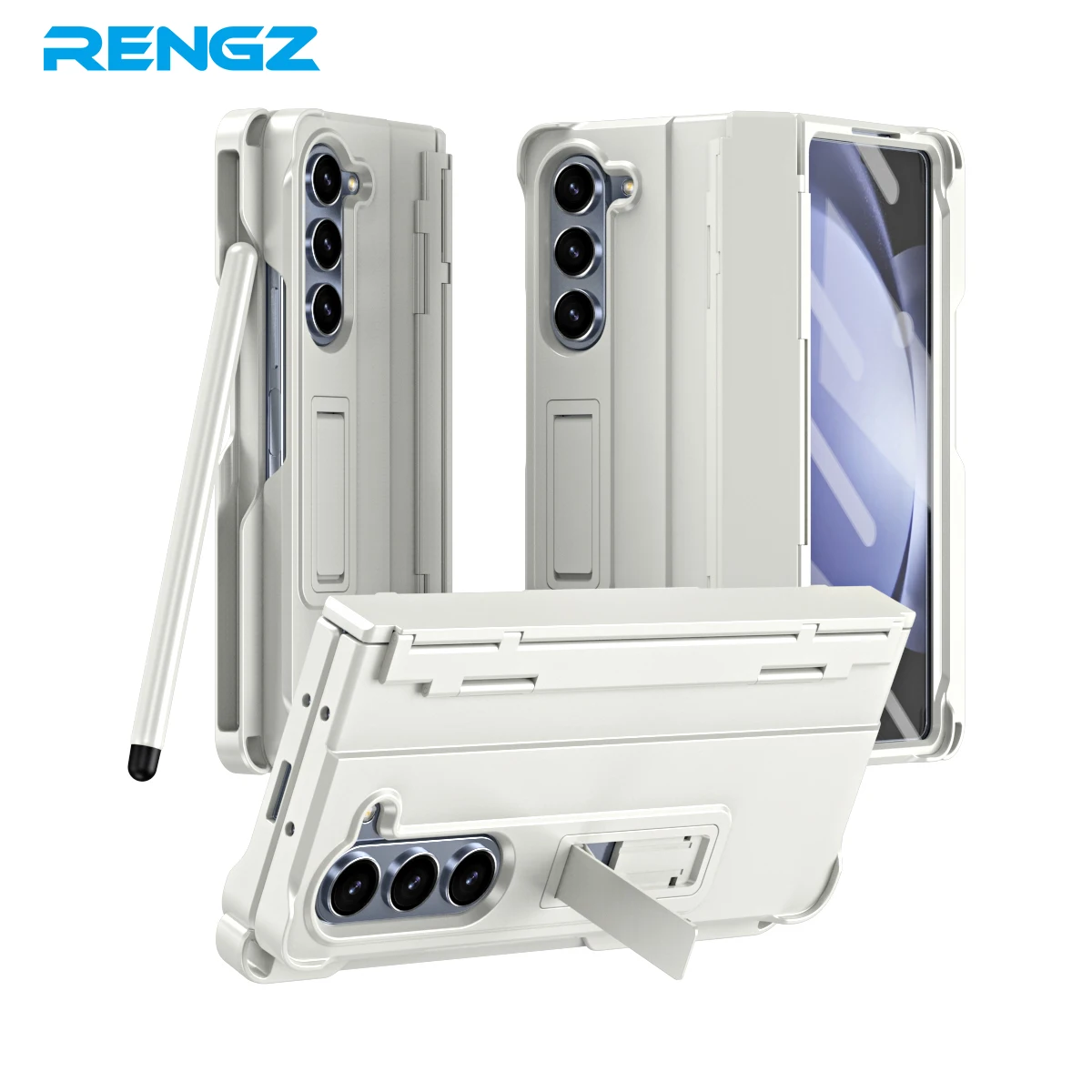 RENGZ Pen Slot With Pen Hinge Protection Case For Samsung Galaxy Z Fold 6 5 4 3 5G Vajra Stand Glass Film Fold5 Protection Cover