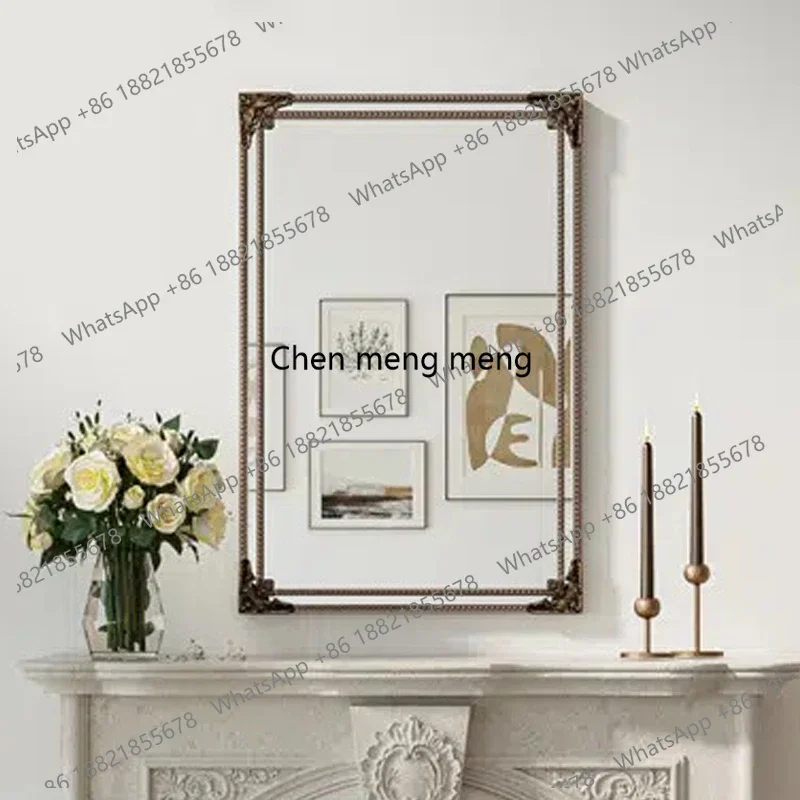 

French Carved Square Vintage Makeup Home Entrance Fireplace Decoration Bathroom Mirror
