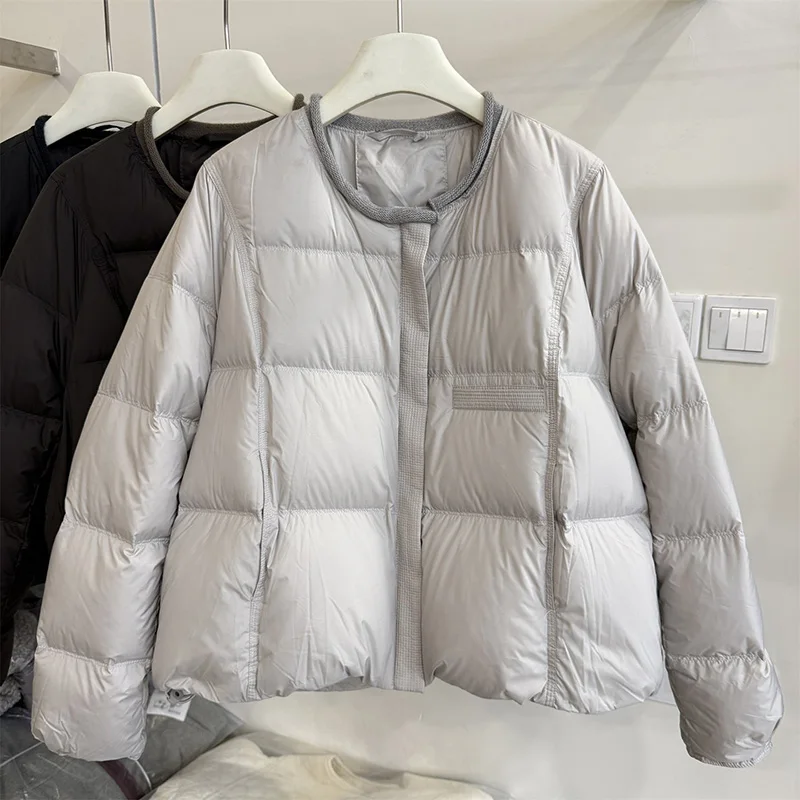 

Korean Style O-Neck Quilted Jacket for Women Winter 2025 New Long Sleeved Warm Coats Solid Color Zipper Thickened Outerwears