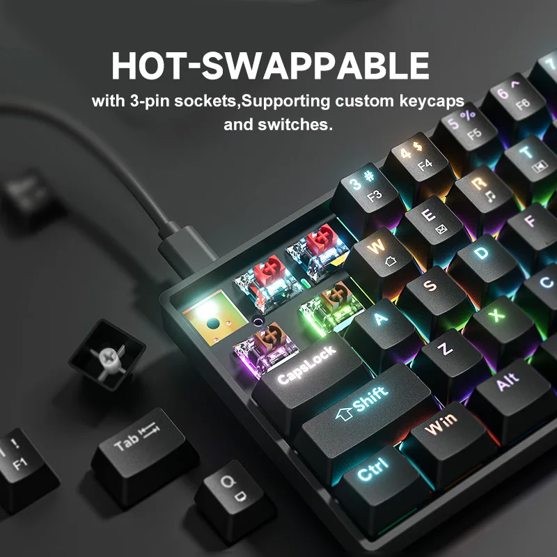 K68 Wired RGB Mechanical Keyboard 68 Keys English Thai Keyboard Blue Switch Red Switch Tea Switch Hot Swappable Gaming Keyboard