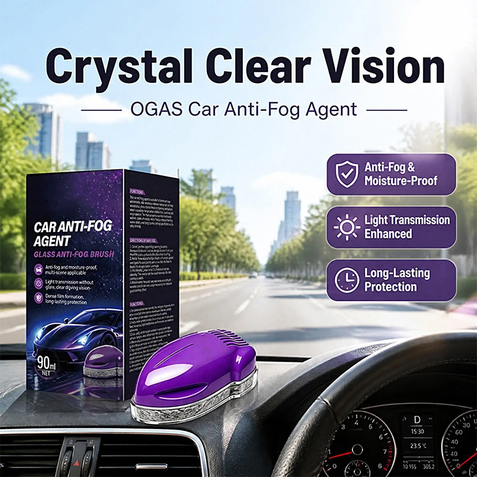 90ml Car Glass Anti-Fog Agent Auto Windshield Anti-Fog Agent Long-Lasting Anti-Fogging Tool for Sedan Truck SUV RV Small Car