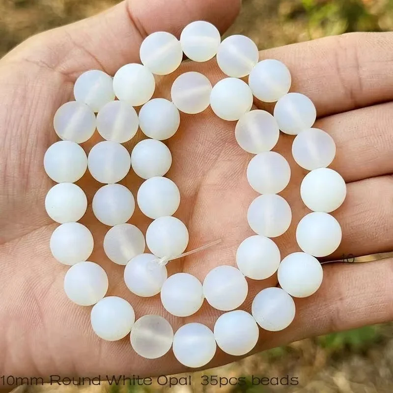 حبات الحجر الطبيعي العقيق الأبيض لصنع المجوهرات عقد دي اي واي سوار فضفاض خزر عازل ستراند 15 بوصة 4/6/8/10/12 مللي متر #1