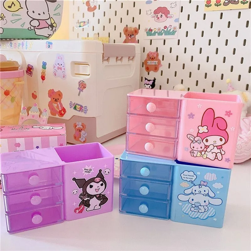 

Sanrio Cinnamoroll My Melody Anime Kawaii Ins Fashion Desktop Drawer Pen Holder Cute Cartoon Storage Box Gifts for Kids