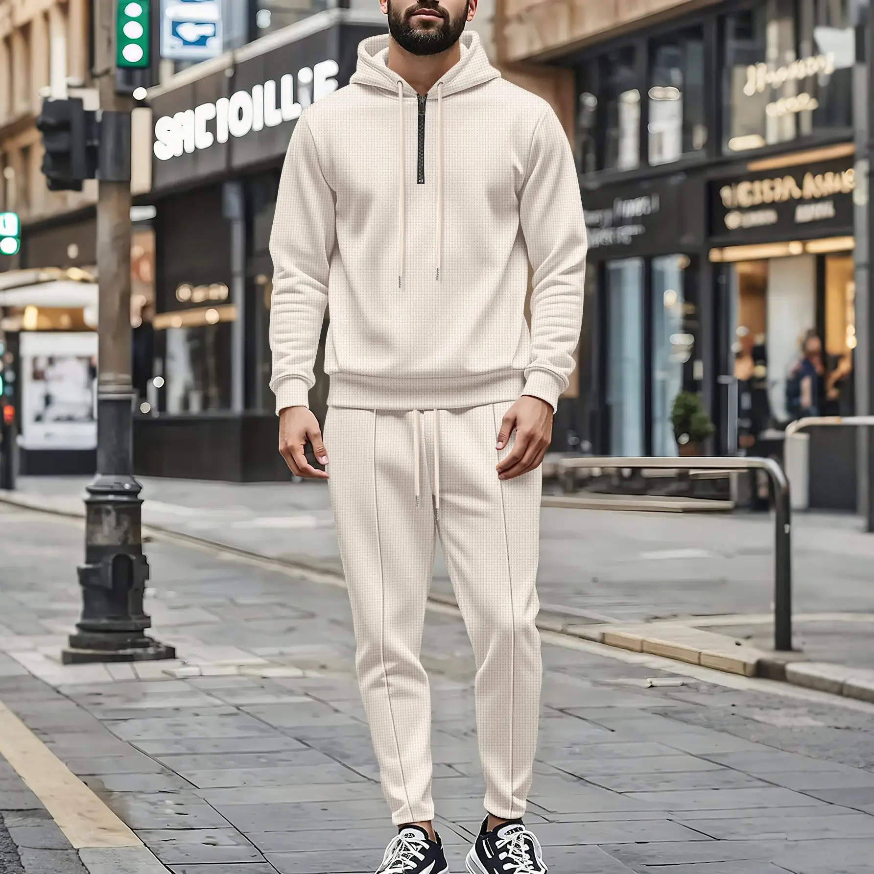 

New men's solid color hooded sportswear setfashionable and trendy for spring and autumnsuitable foroutdoor activities twopiecese