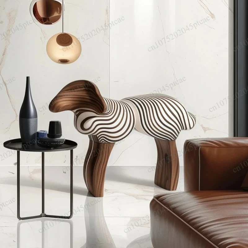 Design Sense Children's  Household Animal Stool Light Luxury Creative Abstract Lamb Solid Wood Stool Artistic