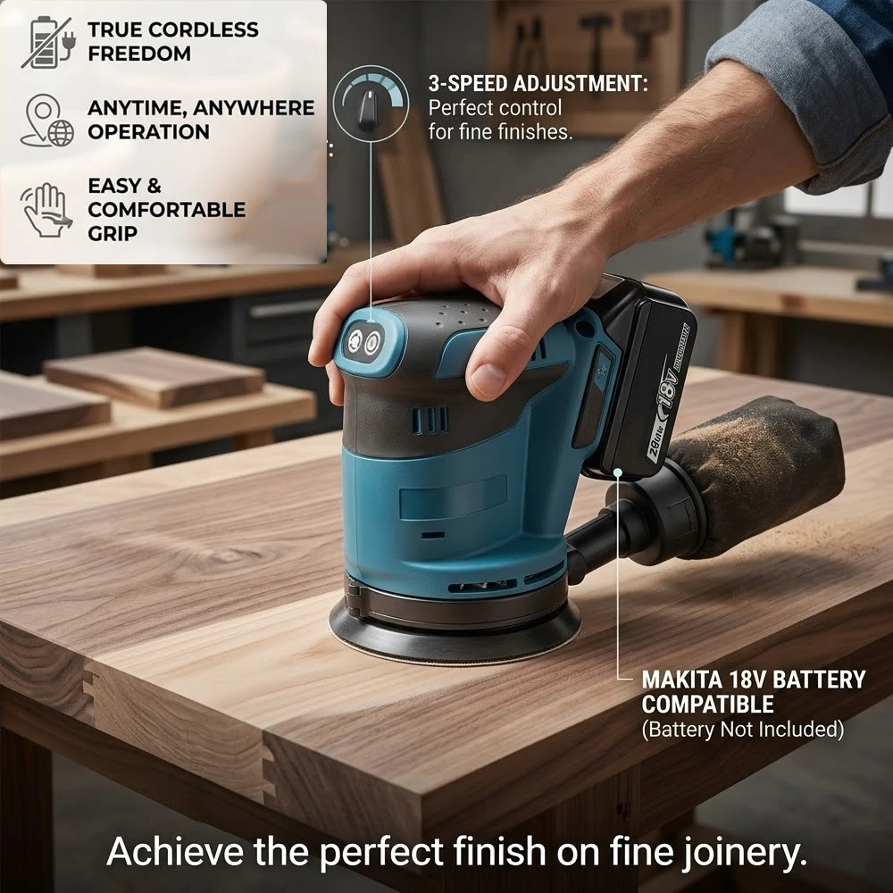 

Cordless Random Orbital Sander 125mm Woodworking Grinder Polishing Electric Grinding Machine Power Tool Fit Makita 18V Battery