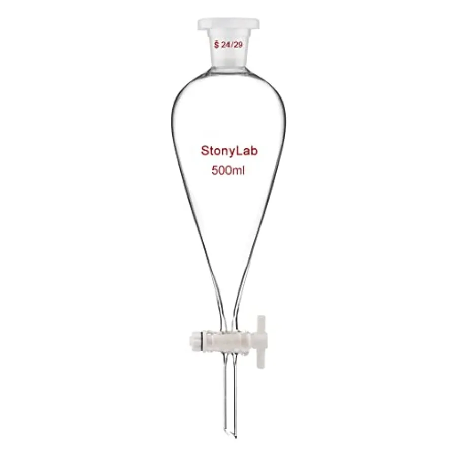 

Borosilicate Glass 500 ml Heavy Wall Conical Separatory Funnel with 24/29 Joints and PTFE Stopcock 500 ml