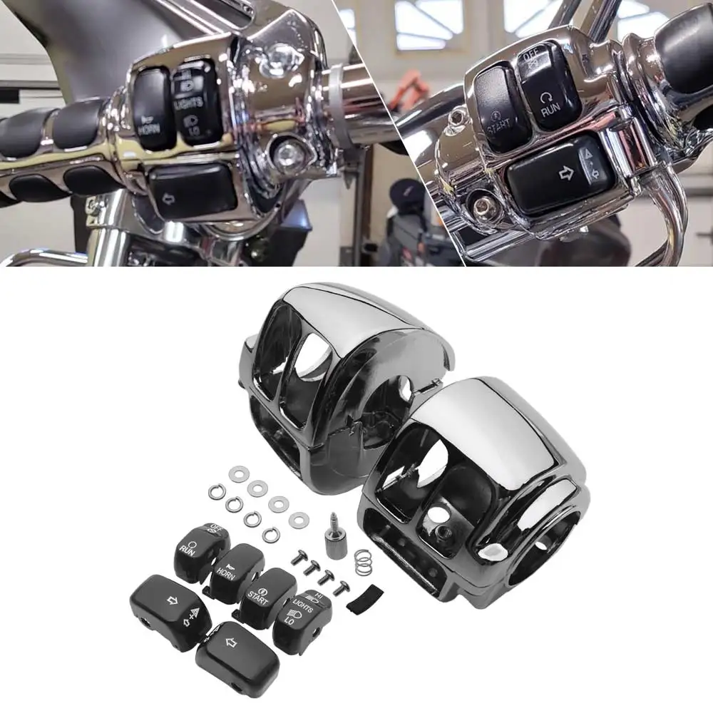 

For Harley Sportster XL 883 1200 Dyna Street Bob Softail Fat Boy Motorcycle Handlebar Control Switch Housings Cover Button Caps