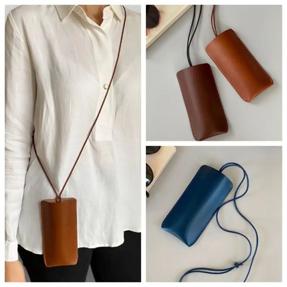 PU Leather Sunglasses Storage Bag with Lanyard Adjustable Rope Chain Hanging Sunglasses Multifunctional SunGlasses Holder