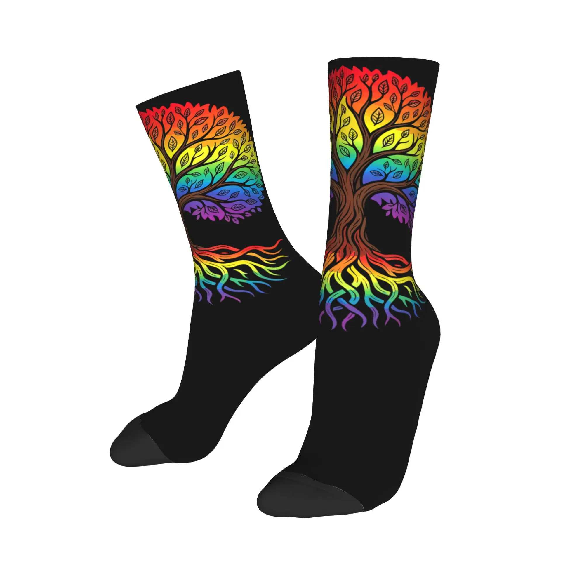 Harajuku Tree Life Rainbow LGBT Gay Pride Flag Ally Soccer Socks  Polyester Middle Tube Socks for Women Men Non-slip