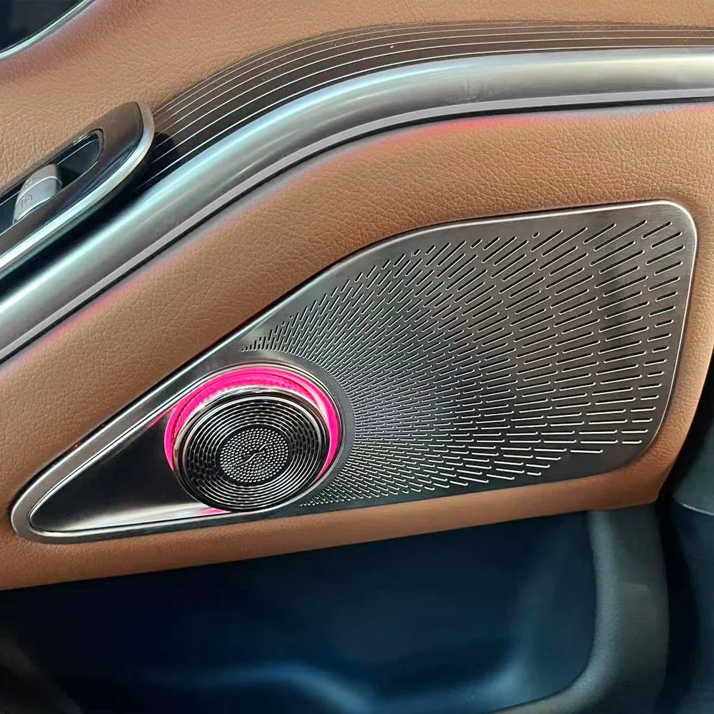 

For Mercedes Benz S-class W223 Maybach 64 Colors Luminous Car Rear Door Horn Cover 4D Rotating Tweeter Interior Atmosphere Lamp