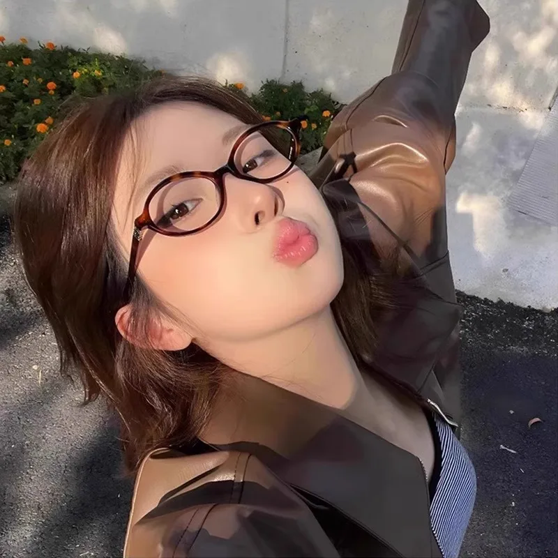 0 -0.5 -1.0 -1.5 To -4.0 Oval Frame Women's Myopia Glasses Trendy Anti-Blue Light Near Sighted Glasses Prescription Eyeglasses