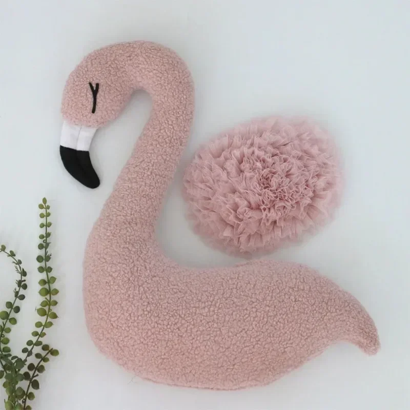 Newborn Photography Accessories Soft Flamingo Modeling Pillows Lace Fluffy Yarn Auxiliary Cushion Studio Photographic Supplies