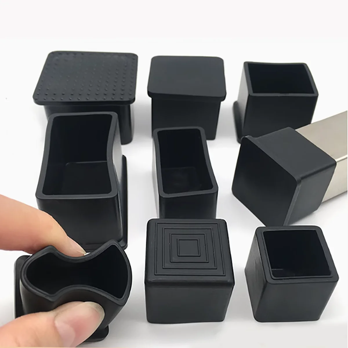 

Black Chair Table Base PVC Soft Rubber Sleeves Outer Plug Floor Protector Mat Square Rectangular Tube Caps Cover