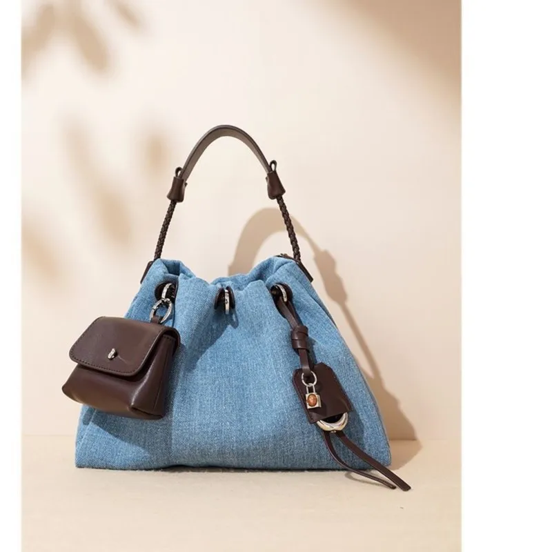 JIAERDI High Street Denim Bucket Bag Purse Women Retro Handle Luxury Design Casual Crossbody Bags Female Retro Messenger Bag Y2k view 6