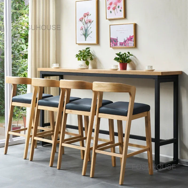 Home Wooden Bar Chair Backrest Kitchen Dinning Modern Designer Bar Stool Counter High Lounge Tabourets De Bars Room Furnitures