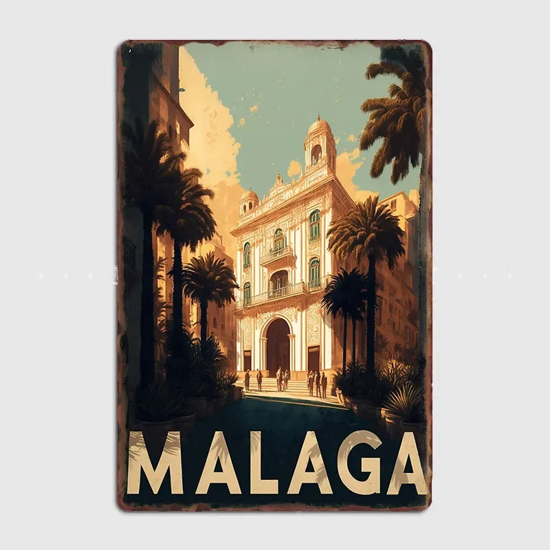 Malaga Spain City Travel Scenery Sights Retro Poster Metal Sign Garage Club Indoor Room Decor Wall Decor Custom Tin Home Decor