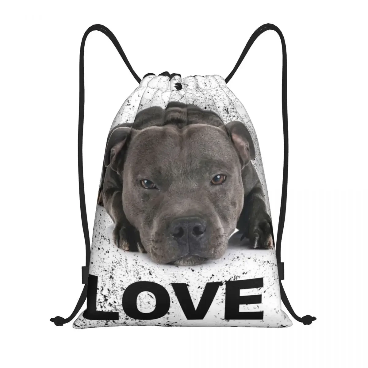 Cute Staffordshire Bull Terrier Dog Love Drawstring Backpack Sports Gym Bag for Women Men Animal Training Sackpack