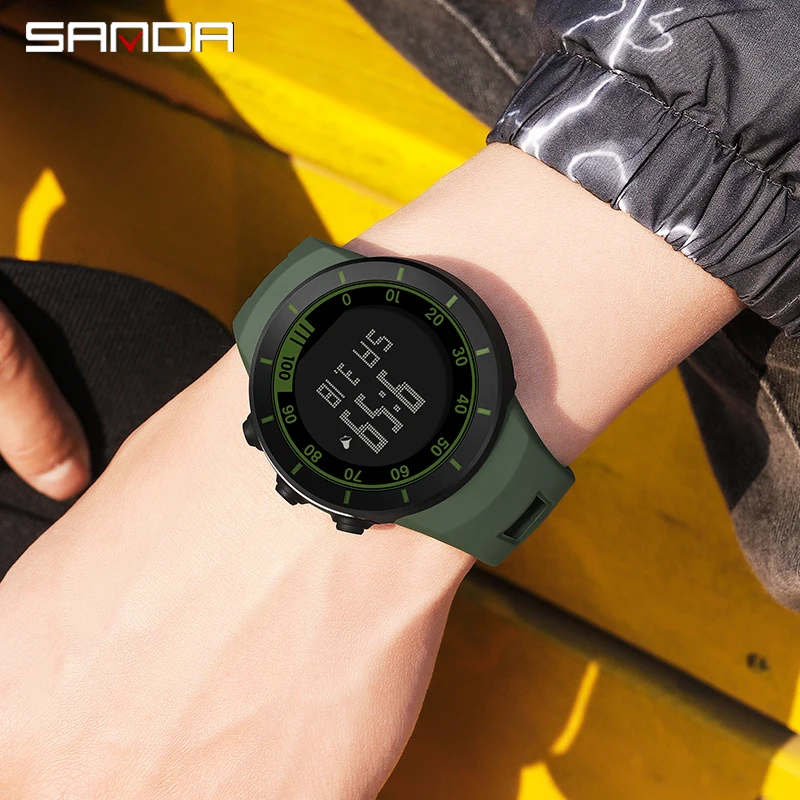 SANDA Top Brand Mens Luminous Digital Display Military Watches Sports Chronograph 50M Waterproof Fashion Electronic Watch 9001