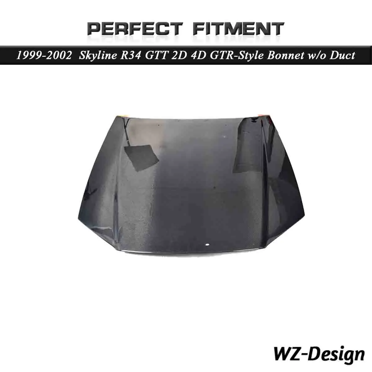 Car-Styling Carbon Fiber CFRP Bonnet w Duct Fit For 1999-2002 Skyline R34 GTT 2D 4D GTR-Style Bonnet w Duct And Bonnet o Duct