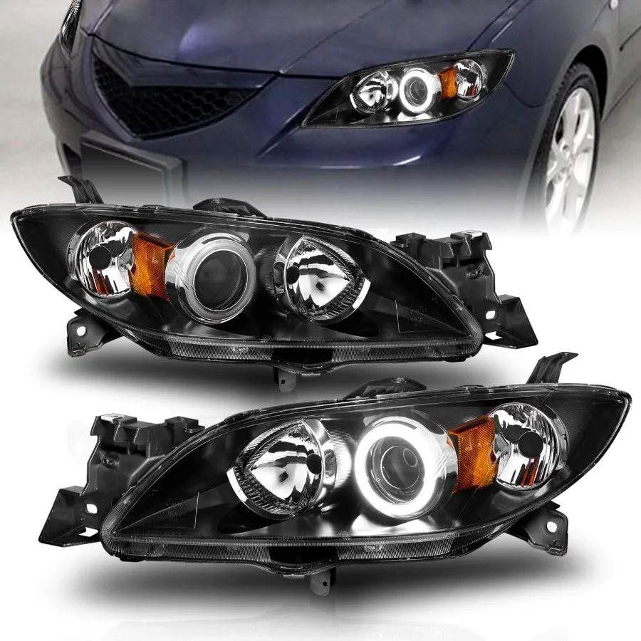 

For 2004-2009 Mazda 3 4Door Sedan Xtreme LED Halos Projector Black Replacement Headlights Pair Passenger and Driver Side