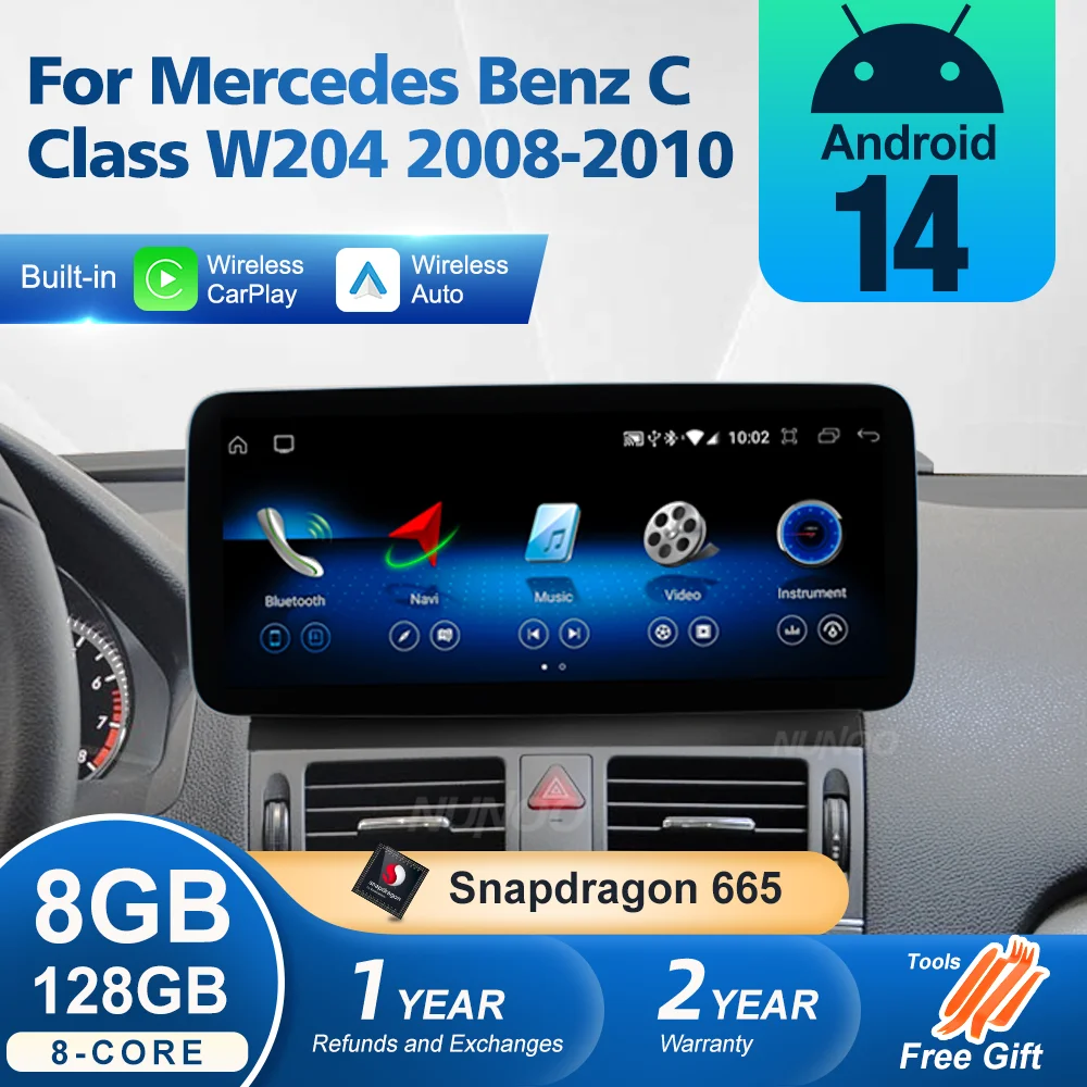 

Новый Android 14 CarPlay экран для Mercedes Benz C Class W204 2008-2010, автомобильное радио, мультимедийная беспроводная навигация, GPS, 4G, Wi-Fi