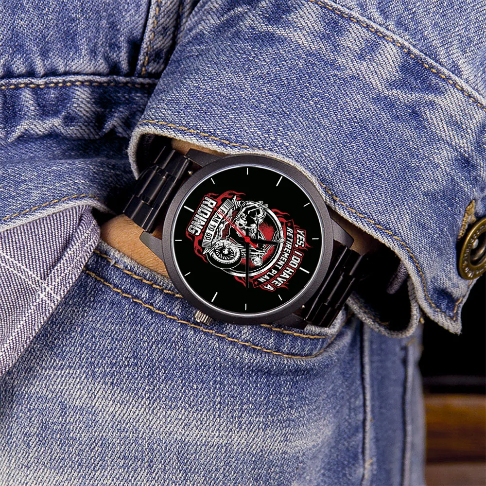 Jam Tangan Hitam Peringatan Emas Mawar 45/38mm untuk Pria dan Wanita, Desain Sepeda Motor Kuarsa Gelang Perak Jam Hadiah yang Dapat Disesuaikan