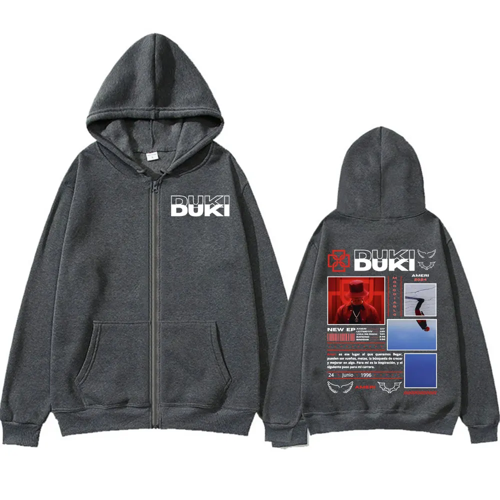 Rapper Duki Ameri 2024 Tour Zipper Hoodie Men Women Casual High Quality Jacket Sweatshirt Harajuku Hip Hop Punk Zip Up Pullovers