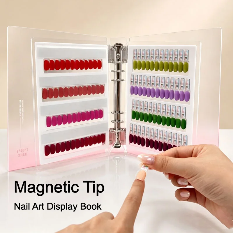 

Magnetic Tips Nail Art Swatch Book Acrylic Frosted Pink Gel Polish Sample Album Display Chart Manicure Color Test Display Card