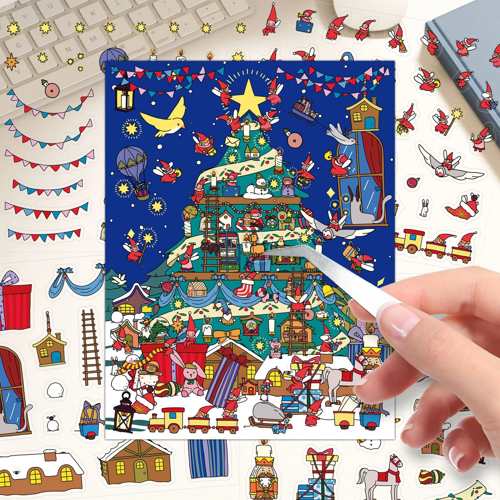 2027 New Christmas Eve Adventure Scenery Stickers Christmas PET Miniature 3D Scene Christmas Toy Stickers Holiday Gifts