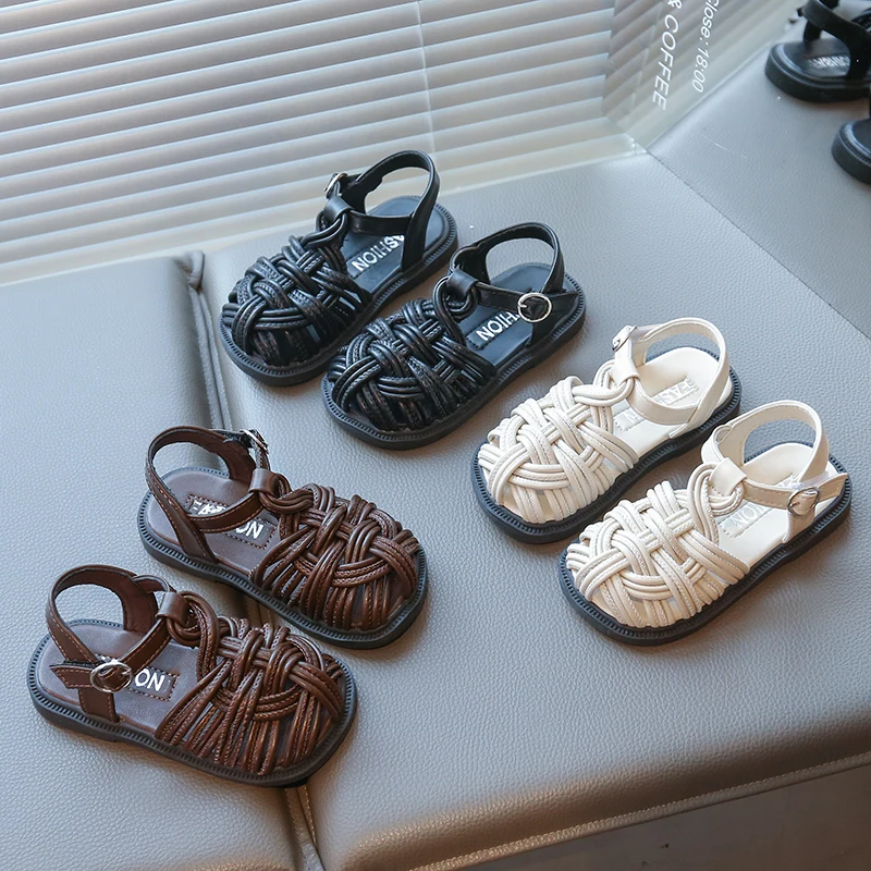 

Girl's baby sandals, woven girl's shoes, baby's learning to walk, summer new style, Baotou shoes, princess shoes