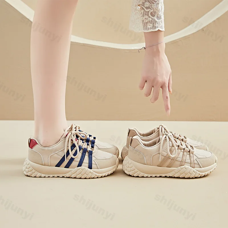 

Женская вулканизированная обувь, весна-осень 2023, новые уличные нескользящие кроссовки, увеличивающие рост, модная удобная повседневная обувь на шнуровке