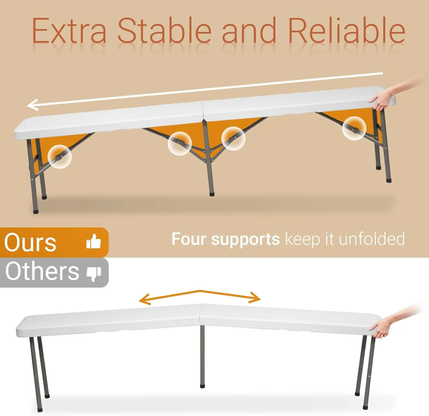 VINGLI-Ensemble de table de pique-nique portable, table pliante en plastique, table à bière de camping, 6 pieds, 3 pièces