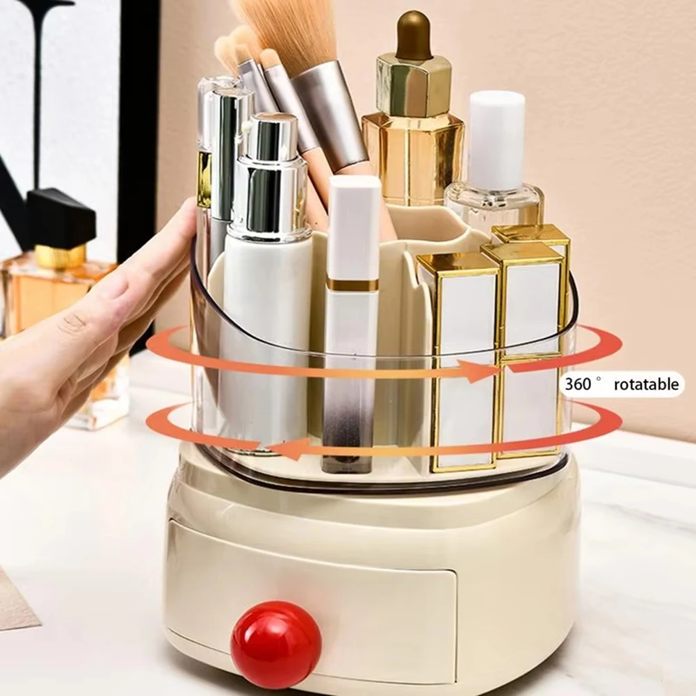 

AS94-Rotating Makeup Organizer 5 Compartment Cosmetic Storage Organizer With Drawer Bathroom Desktop Organizer Multi-Function