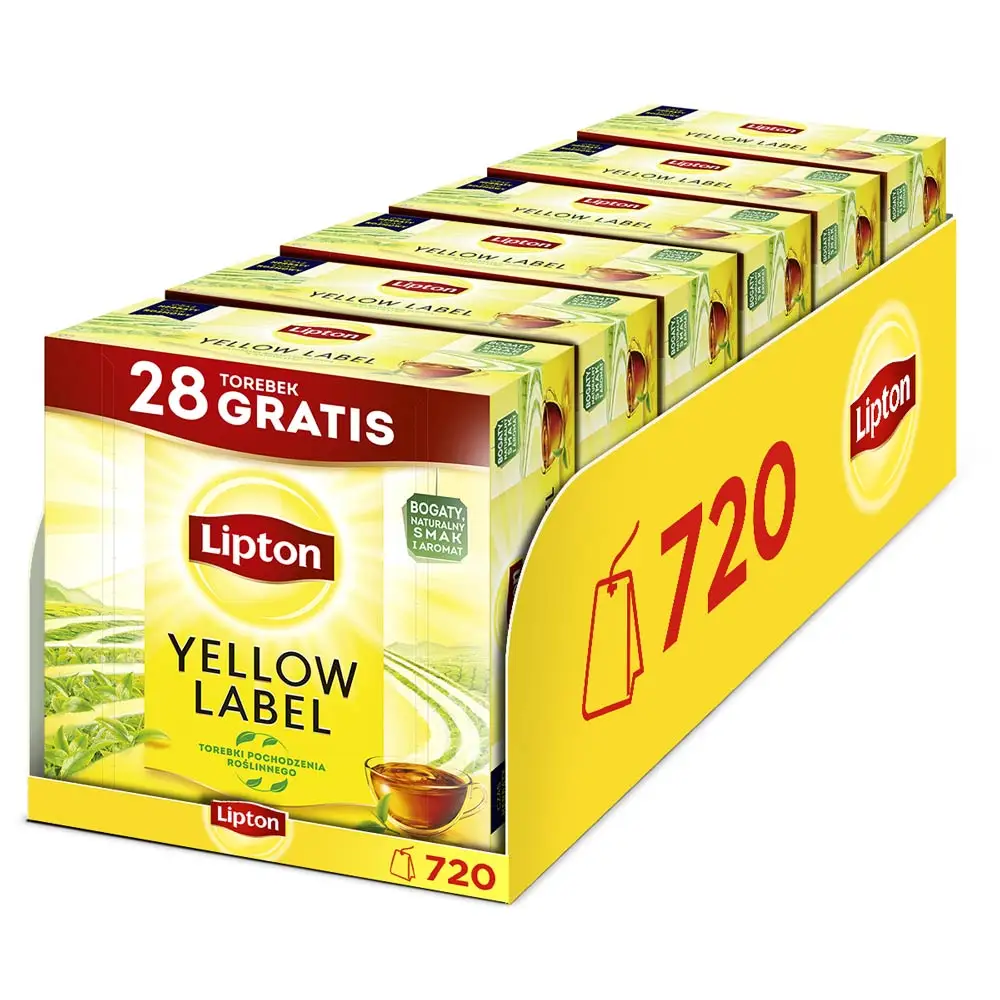 Juego de té Lipton negro Express, etiqueta amarilla, 6x120 (92 + 28) bolsas